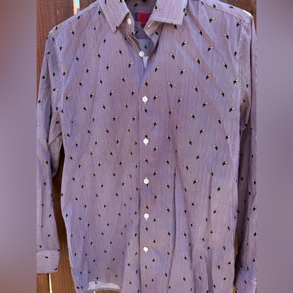 NWOT ZNT18 Toucan Red Striped Button-Down Dress Shirt Men’s Size Medium - Picture 2 of 6